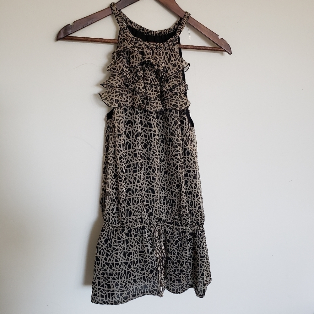 Marina Luna 100% Silk Sleeveless Halter Tank Top Tunic Tan Black Leopard Small